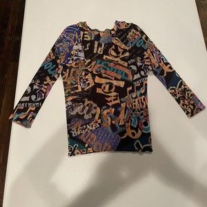 PLEATS PLEASE ISSEY MIYAKE Colorful Abstract Pleated Blouse Top Shirt Sz 3 M Art